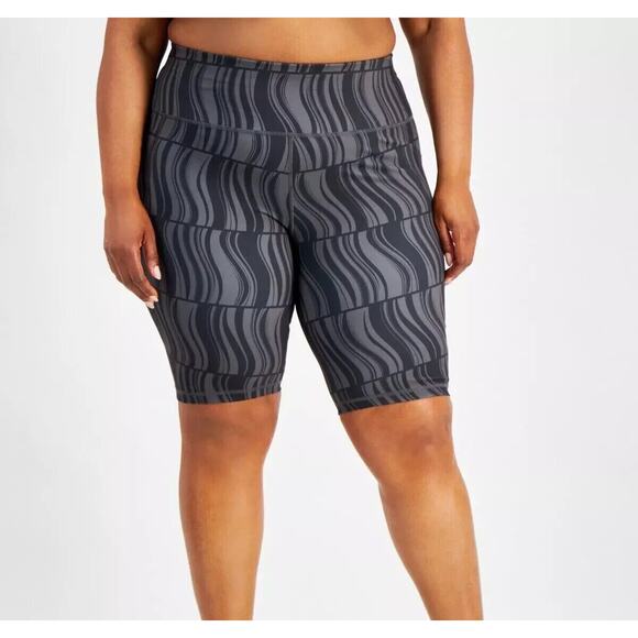 ID Ideology Plus Size Compression Geo-Print 10" Bike Shorts, Deep Black, 2X New - Picture 1 of 5